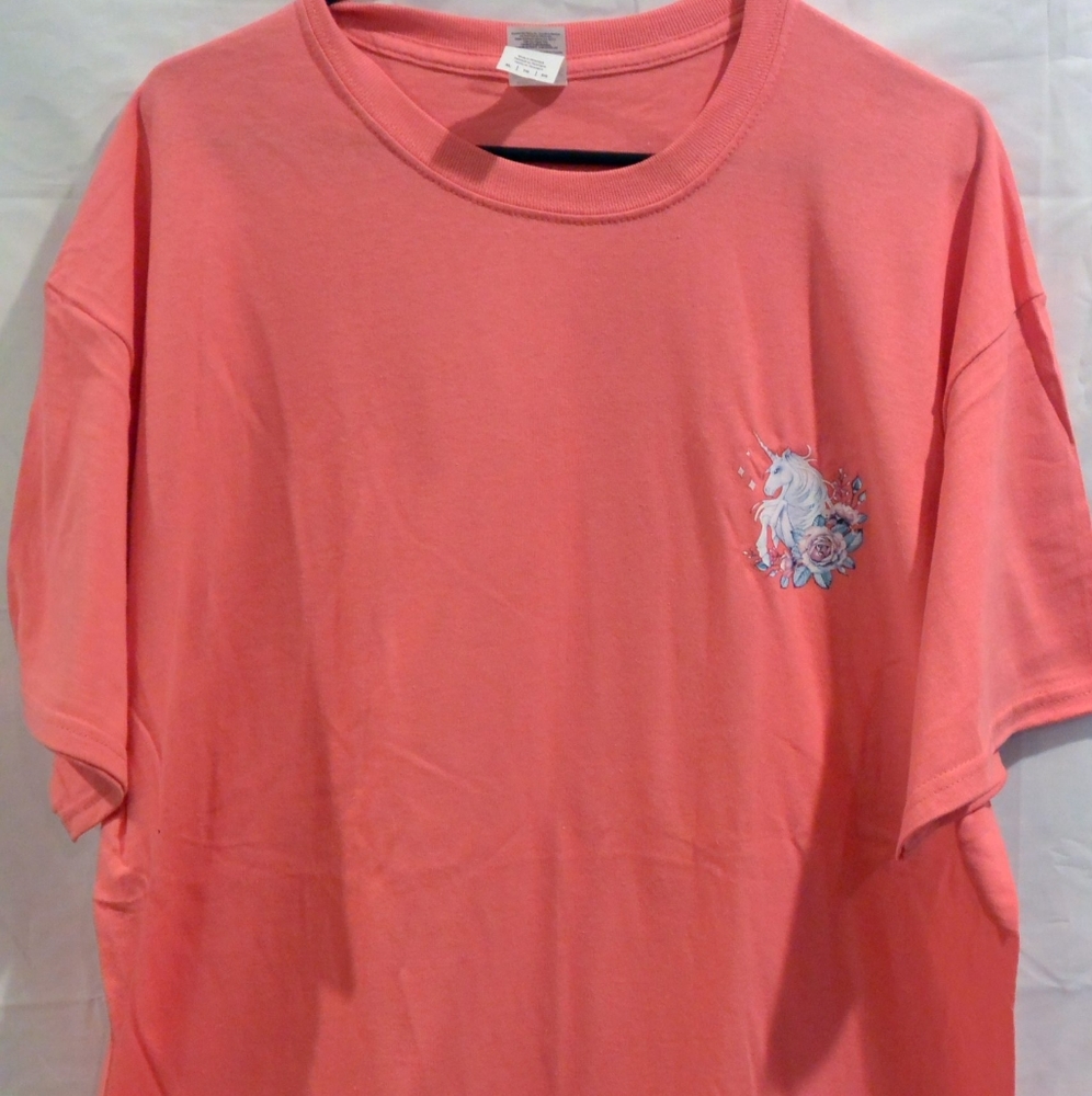 NEW UNICORN ADULT WHITE WITH ROSES CORAL T-SHIRT (